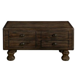 Hostack 40'' Wood Coffee Table with 4 Drawers and Rivet Decoration Legs for Living Room, Easy Assembly, Espresso - 1 of 4