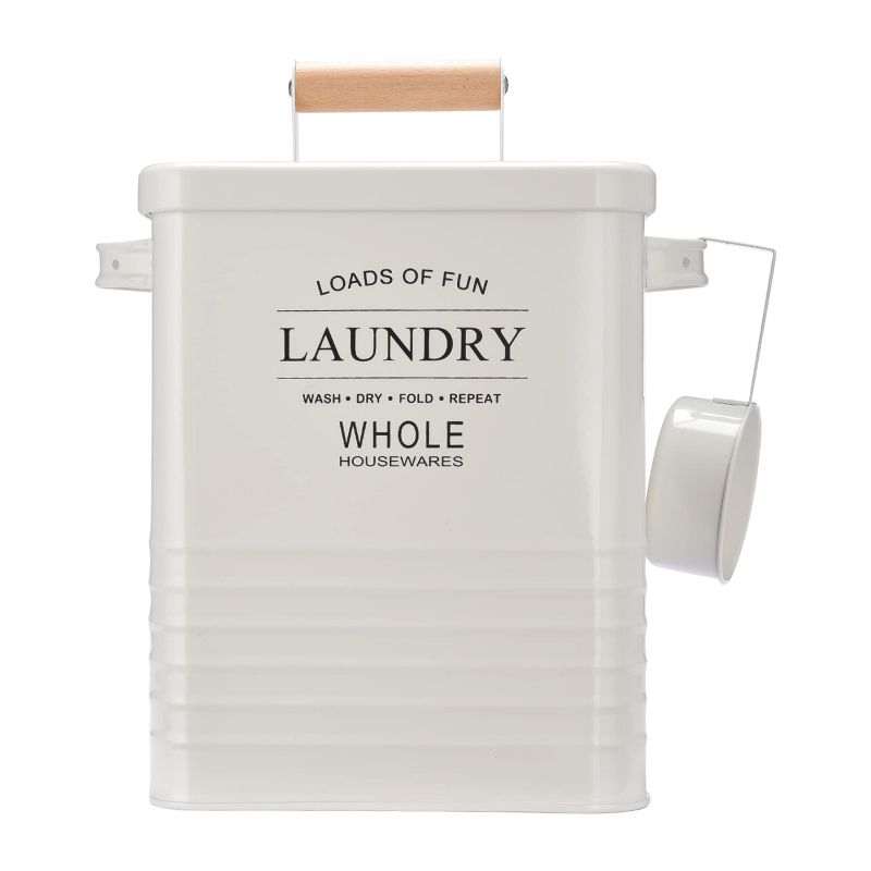 Whole Housewares Laundry Detergent Container With Scooper, White, 1 of 4
