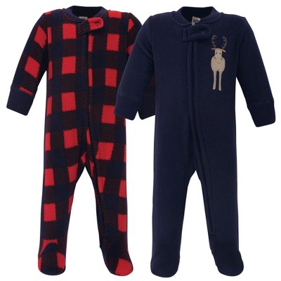 Image of Hudson Baby Infant Boy Fleece Zipper Sleep and Play 2pk, Forest Moose, 3-6 Months