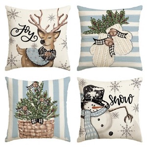 Christmas Snowman Reindeer Gloves Eucalyptus Blue Throw Pillow Covers, 18 x 18 Inch - 1 of 4