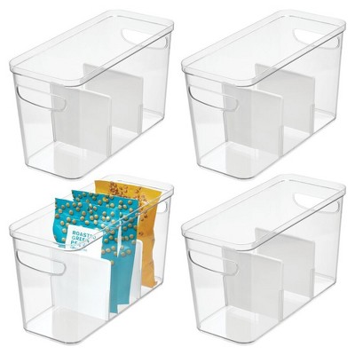 iDesign 3-Section Divided Pantry Organizer Bin - Set of 4 - Clear/White