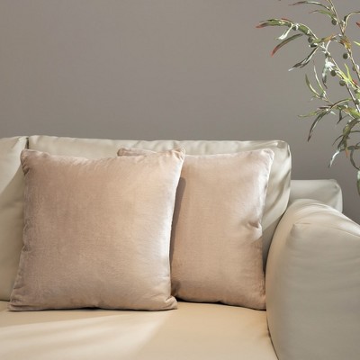 Taupe Velour Decorative Throw Pillows with Inserts, Set of 2