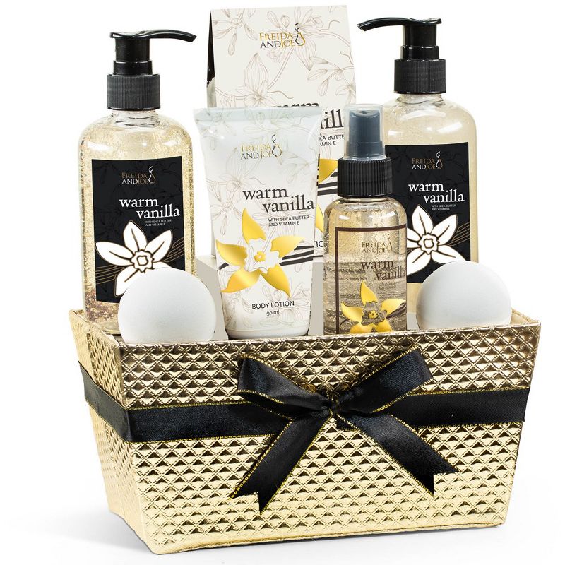 Freida & Joe  Warm Vanilla Fragrance Bath & Body Collection in Gold Basket Gift Set Luxury Body Care Mothers Day Gifts for Mom, 1 of 8
