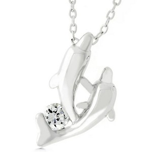 ShineHigh Dual Dolphin Pendant Necklace with Rhodium Finish and Round CZ Stone – Ocean-Inspired Symbol of Harmony & Elegance - 1 of 1