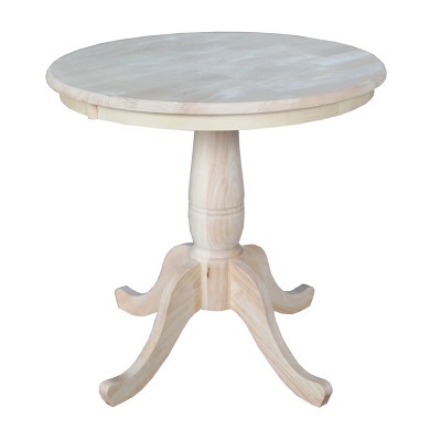 30&#34; Round Top Pedestal Dining Table Unfinished - International Concepts: Mid-Century Modern, Seats 4, Wood Frame