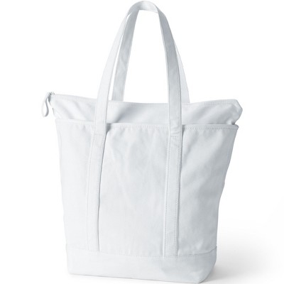 Lands' End Large Solid Color 5 Pocket Zip Top Long Handle Canvas Tote Bag -  - White