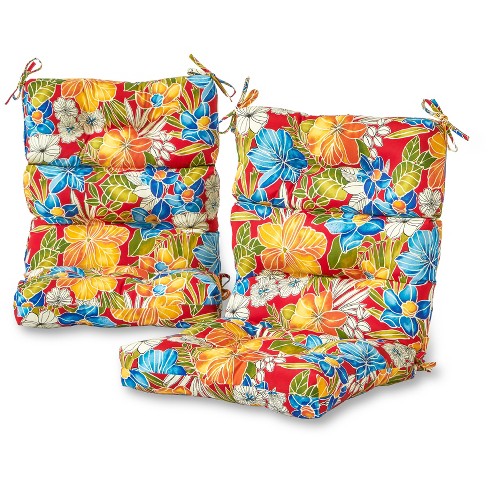 Modern Red Floral Outdoor High Back Chair Cushion Set of 2 Thick Patio Seat Pads 
