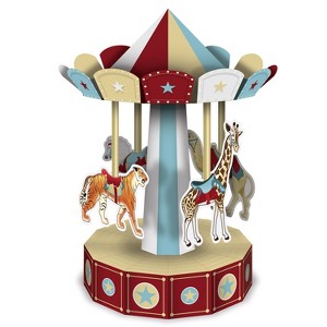 Beistle 3-D Vintage Circus Carousel Centerpiece, 10", (2/Pkg) Multicolored - 1 of 4