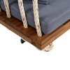 Outdoor Swing Chair with 2 Person Seating, Acacia Wood Hanging Chair Porch Swing Bench w/ Cushion, 2 Pillows & Hemp Ropes for Garden Backyard, White - 4 of 4