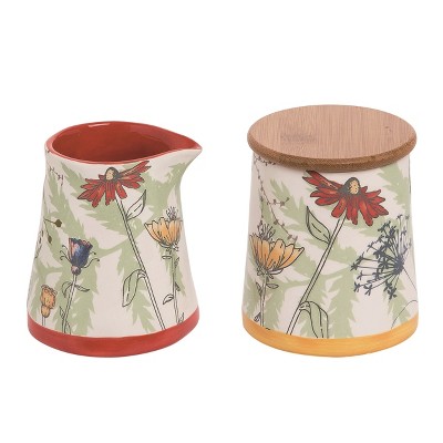 Transpac Dolomite 4.72 in. Multicolor Spring Pressed Flower Sugar Creamer Set of 2