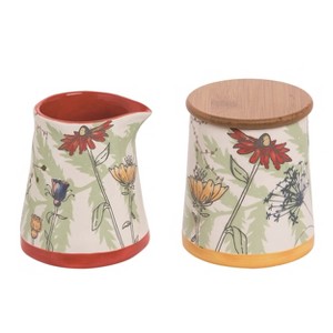 Transpac Dolomite 4.72 in. Multicolor Spring Pressed Flower Sugar Creamer Set of 2 - 1 of 2