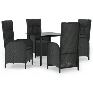 vidaXL Patio Dining Set with Cushions Outdoor Table and Chair Poly Rattan - 31.5" Table Length Black 2x Chair + 2x Armchair + Table - 1 of 4