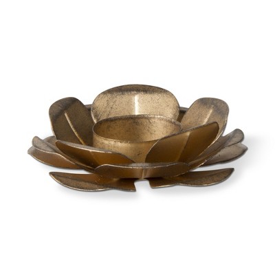 tagltd Antique Gold Iron Flower Tealight Holder Medium, 4.0L x 4.0W x .75H inches