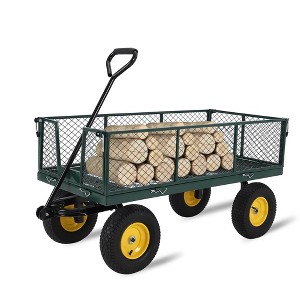 1100 LBS Garden Cart with Wheels, All-Steel Utility Wagon, Multi-Functional Flatbed with Detachable Mesh Sides & Rotating Handle, Ideal for Garden - 1 of 4