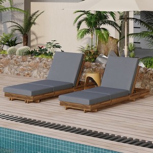 Christopher Knight Home Debra Outdoor 6-Position Adjustable Acacia Wood Chaise Lounge with Cushions (Set of 2) - 1 of 4