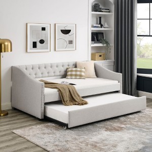 NicBex Twin Size Upholstered Tufted Button Daybed with Twin Size Trundle for Bedroom,Living Room,Apartment,Beige - 1 of 4