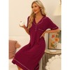 cheibear Women's Summer Collared Button Up Short Sleeves Casual Lounge Nightgowns - 3 of 4