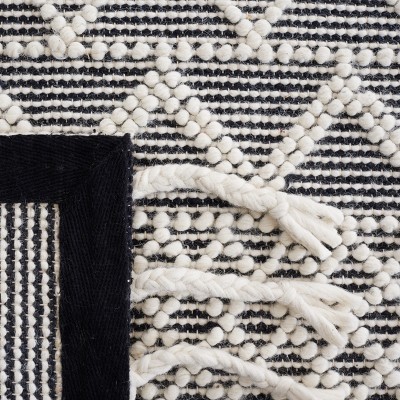 Ivory and Black Hand-Tufted Wool Runner Rug