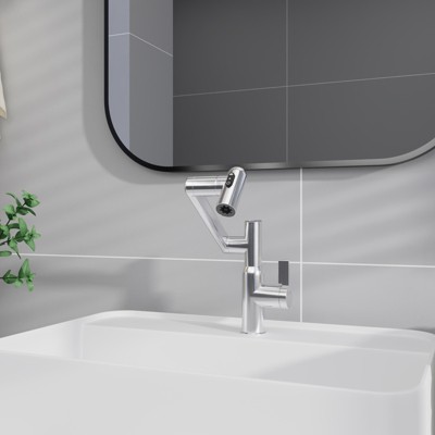 DOMETOUR Chrome Bathroom Sink Faucet with Spray Function and Temperature Display for Anti-Skid Switch and Hot & Cold and 360° Rotary