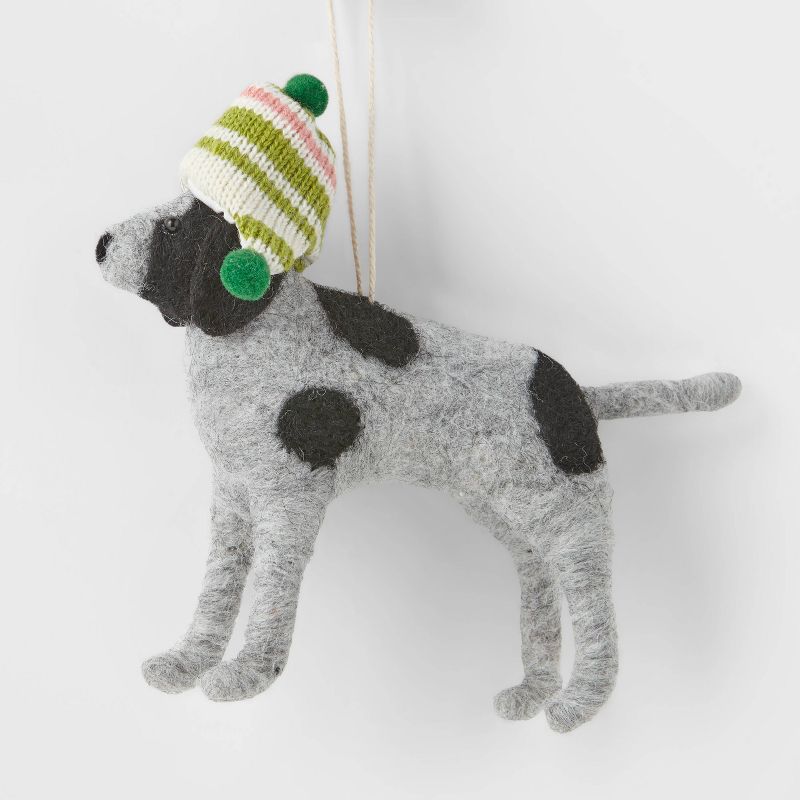 Pointer with Striped Stocking Hat Christmas Tree Ornament White/Green - Wondershop&#8482;, 1 of 3