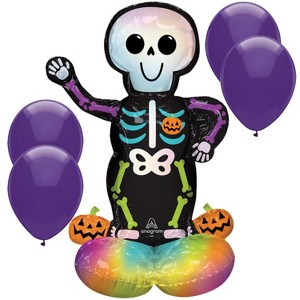 LoonBalloon 35" Bare Bones Skeleton AirLoonz Foil Balloon with 11" Latex Balloons – Halloween Party Decoration Set - 1 of 4