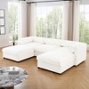 DOMETOUR Elegant White Chenille U-Shaped 3-Seater Sofa with Ottoman, Cylindrical Backrest, Armrests, and Hidden Storage Compartment - 3 of 4