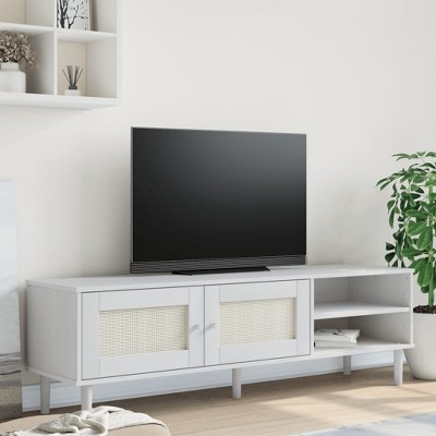 vidaXL TV Stand SENJA Rattan Look White 62.2 in.x15.7 in.x19.3 in. Solid Wood Pine