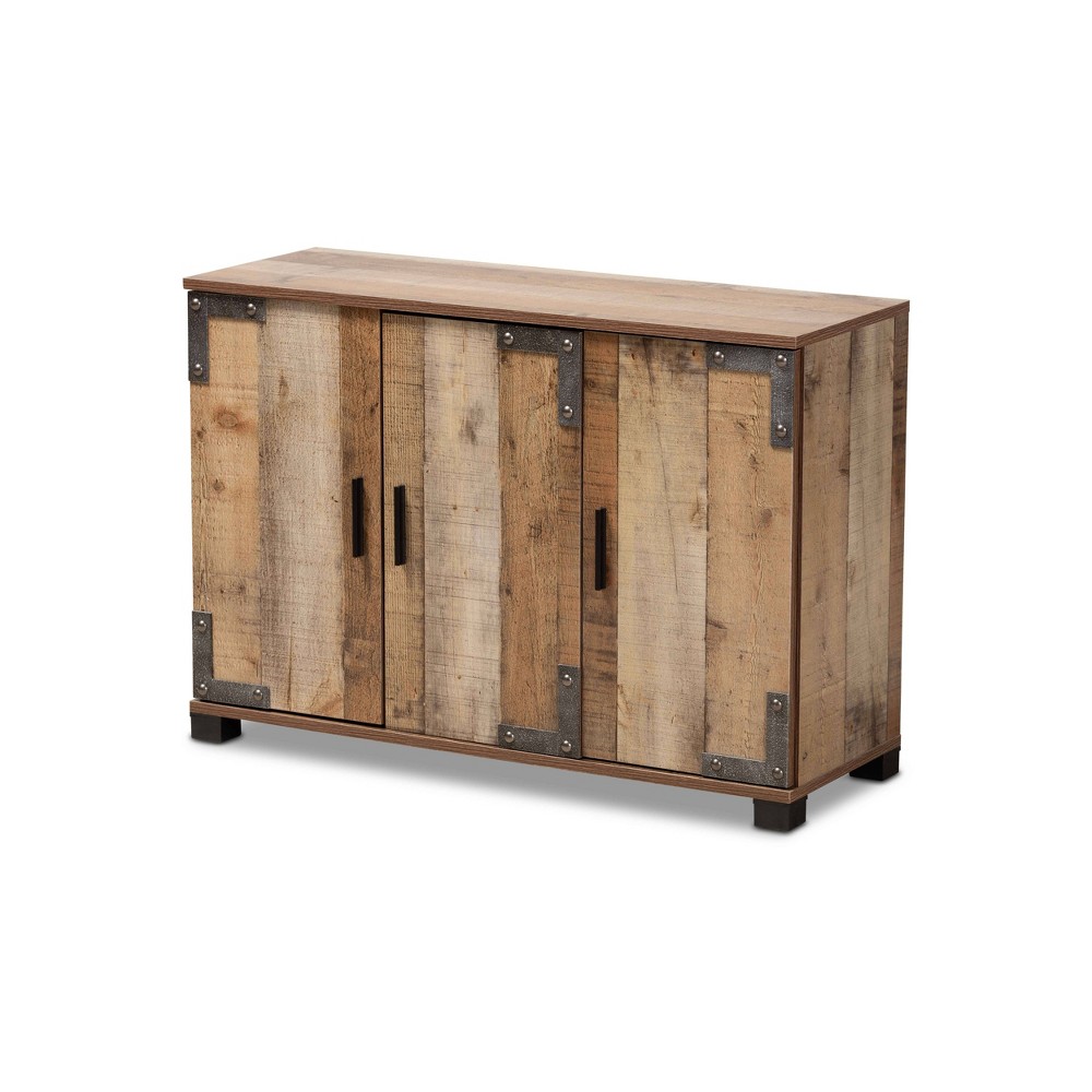 3 Door Cyrille Wood Shoe Cabinet Brown - Baxton Studio: Entryway Storage, 12 Pair Capacity, Industrial Farmhouse Style