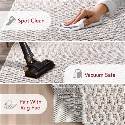 Ivory Chevron Handwoven Wool Square Area Rug, 5' x 8'