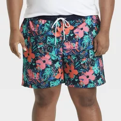 Men's Big & Tall 7" Floral Swim Trunk with Boxer Brief Liner - Goodfellow & Co™ Pink 5XL