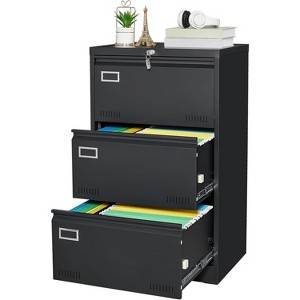 3-Drawer File Cabinet with Lock, Black Metal Lateral Filing Cabinet, Wide Storage Drawer for Home Office, Legal/Letter/A4/F4 Files - 1 of 4