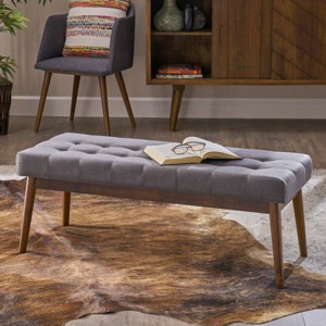 FONTOI Ottomans and Benches Mid Century Bedroom Bench Living Room Ottoman Entryway Bench Upholstered Long Ottoman with Legs, Grey, 44"*17.25"*16" - 1 of 4