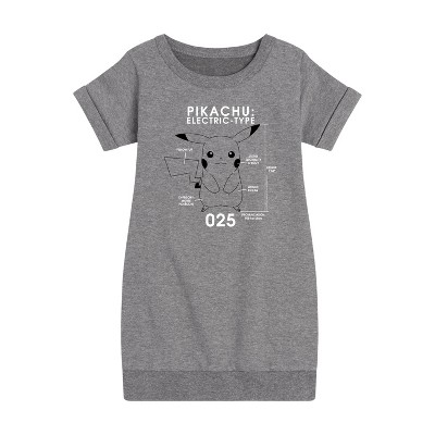 Girls' - Pokémon - Pikachu Pokedex Diagram Graphic Short Sleeve Fleece Dress
