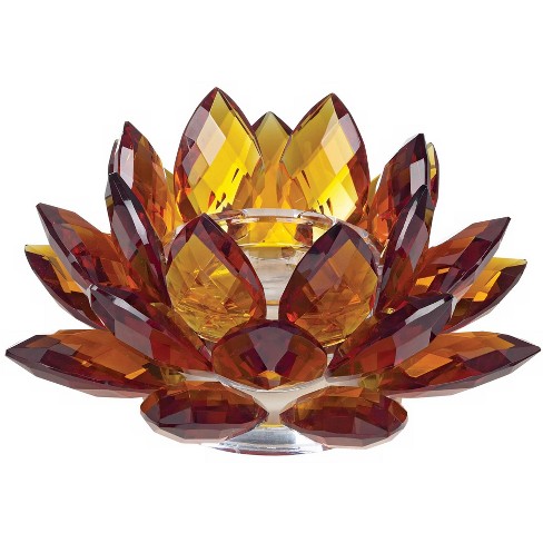 Dahlia Studios Amber Glass 9 1/4 Wide Crystal Lotus Candle Holder