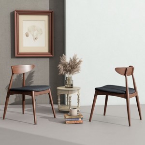 Coolbibila Casual Kitchen Dining Chairs Set Of 2,Fabric Upholstered Seat And Wood Frame Round Legs, Armless Curved Back Dining Chair - 1 of 4