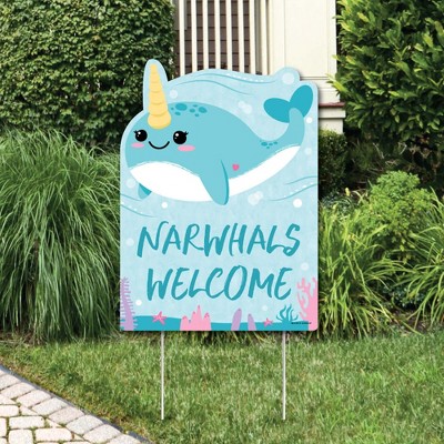 Big Dot of Happiness Narwhal Girl - Party Decorations - Under The Sea Baby Shower or Birthday Party Welcome Yard Sign