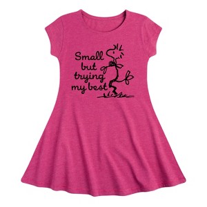 Girls' - Peanuts - Woodstock Small But Trying My Best Fit & Flair Cap Sleeve Dress - 1 of 2