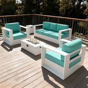 LayinSun 4 Piece Oversized Aluminum Outdoor Furniture Set, Patio Sofa Sets with Fire Pit Table, Deep Seating and Upgraded 6-inch Cushions - 1 of 4