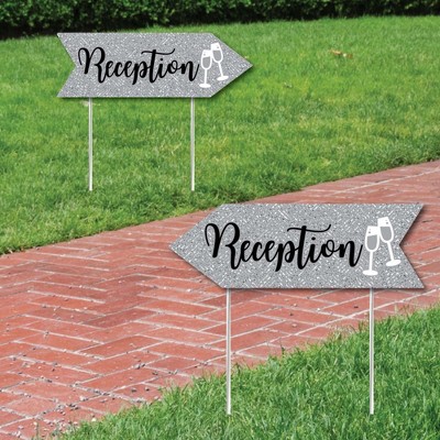 Big Dot of Happiness Silver Wedding Reception Signs - Wedding Sign Arrow - Double Sided Directional Yard Signs - Set of 2 Reception Signs