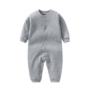 MyKids-USA Baby Solid Color Single Breasted Design Long Sleeve Spring Rompers - 1 of 4