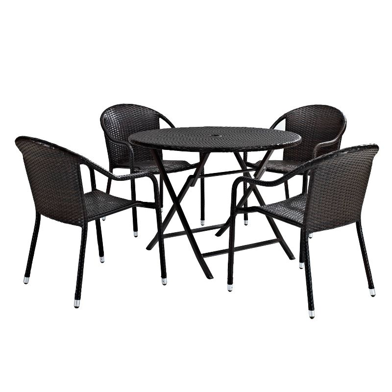 Palm Harbor 5pc Outdoor Wicker Dining Set - Brown - Crosley: All-Weather Resin, UV-Resistant, Stackable Chairs, Foldable Table, 1 of 10