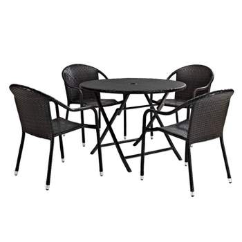 Palm Harbor 5pc Outdoor Wicker Dining Set - Brown - Crosley: All-Weather Resin, UV-Resistant, Stackable Chairs, Foldable Table