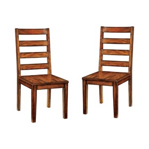 Set of 2 Taylor Rustic Slat Back Side Dining Chairs Oak - HOMES: Inside + Out: Sturdy Wooden Construction, Ladder-Back Design - 1 of 3