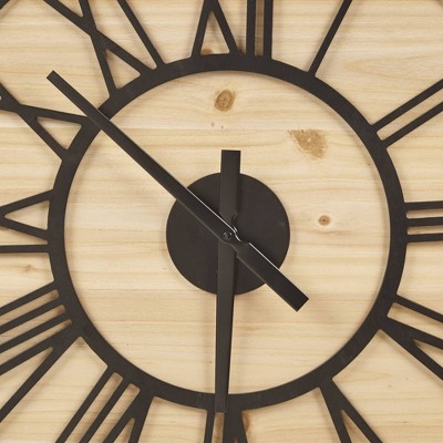 Mason 23.6" Natural Wood and Black Metal Wall Clock
