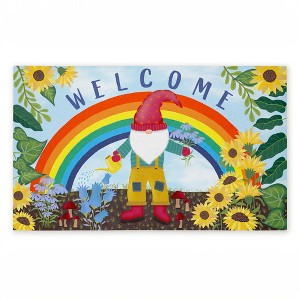Stupell Industries Welcome Rainbow Gnome Printed Outdoor Door Mat, design by Darlene Seale, 18"x30" - 1 of 4