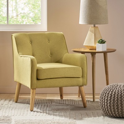 Accent Chairs, Armchair with Button Tufted Back and Wood Legs, Mid-Century Modern Recliner Chair for Bedroom Office Cafe