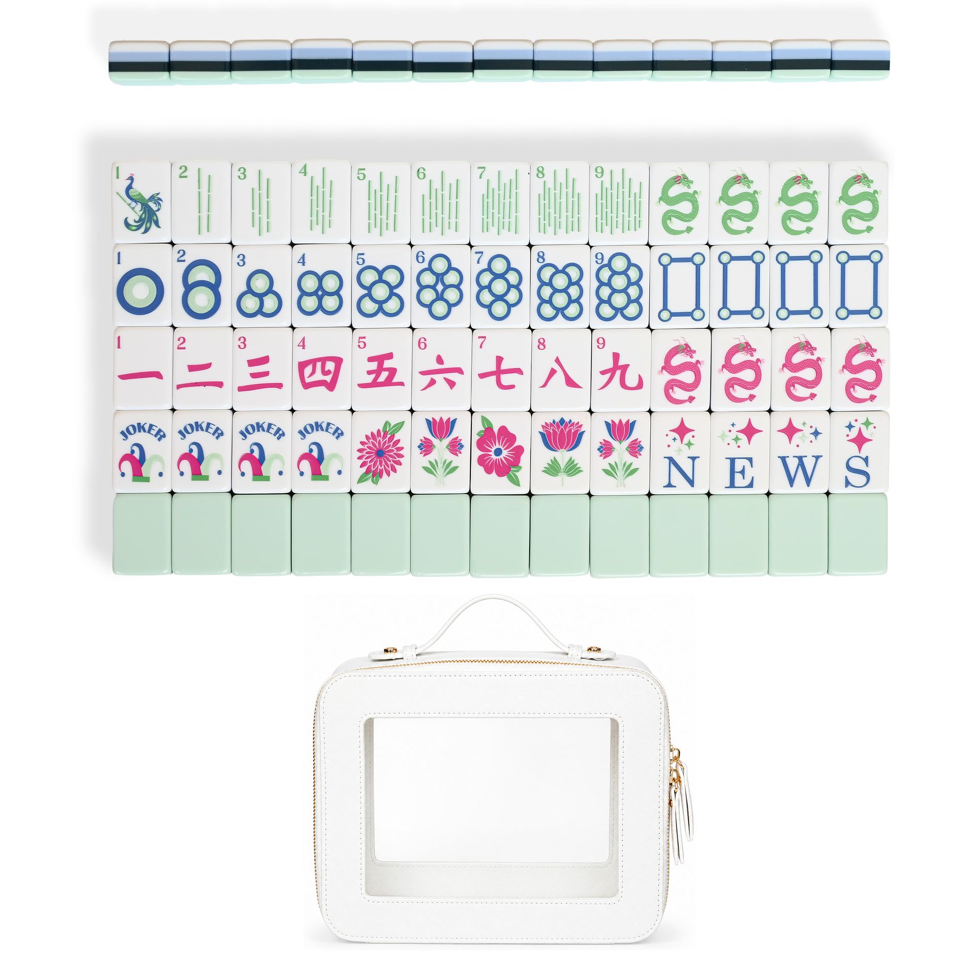 Sweet Jojo Designs American Mahjong Tile Set (160pc) 1.24in. Layered Acrylic & Travel Bag - Mint Green Jester