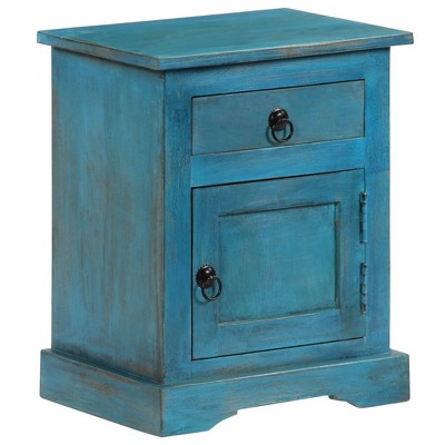 Aged Blue Solid Mango Wood Bedside Table with Drawer