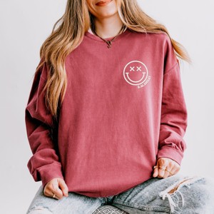 Simply Sage Market S.W.Smiley Embroidered Simple Wink Bold Lightweight Garment Dyed Sweatshirt - 1 of 4