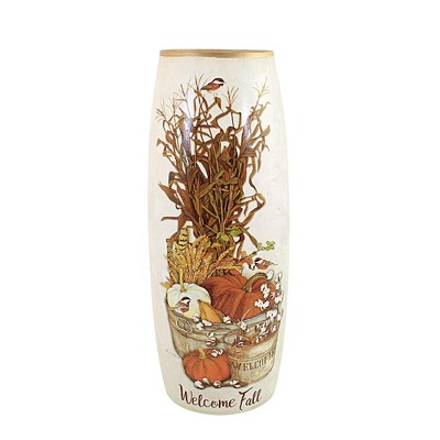 Stony Creek 12.0 Inch Quail Chickadees Lg Prelit Vase Autumn Fall Novelty Sculpture Lights